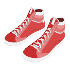 Red classic sneakers isolated on white background. Perspective view. 3D. Vector illustration.