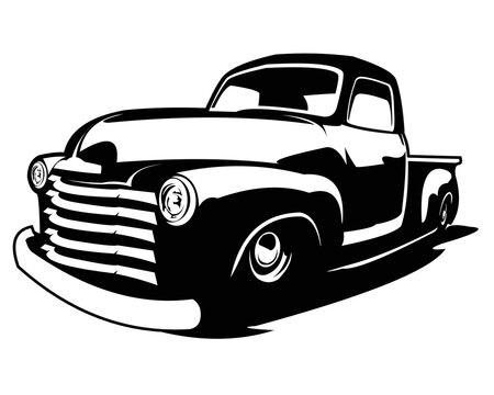 chevy truck silhouette vector front view isolated white background. Best for logo, badge, emblem, icon, sticker and trucking industry.