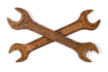 Two crossed wrenches on a white background.