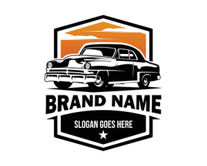 Obraz premium old chevy car vector logo isolated on white background showing from the side. best for the car industry.