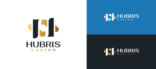 SH or HS Initial Logo with Abstract and Minimal Concept. S and H Monogram Logo in Black and Gold Style