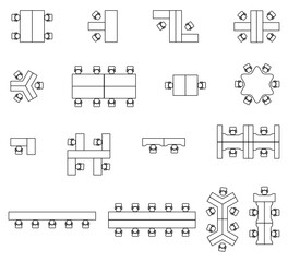 Office desk and table layout, conference, modern style, vector illustration
