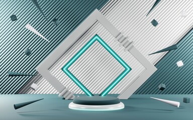 Obraz premium 3D render of Podium background in blue tones for displaying cream products. cosmetics