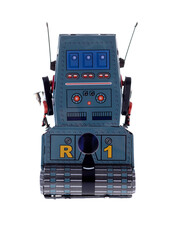 Retro robot toy on white background