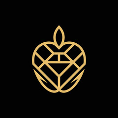 Fruit apple logo with diamond, fruit silhouette simple linear geometric shape in minimalist style.