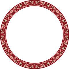 Vector gold and red round Chinese ornament. Frame, border, circle, ring of Asian peoples of the East.