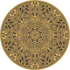Vector gold arabic national round ornament. Ethnic circle, eastern and african peoples of asia, persia, iran, iraq, syria.