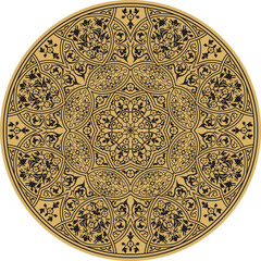 Vector gold arabic national round ornament. Ethnic circle, eastern and african peoples of asia, persia, iran, iraq, syria.