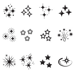 Star icons. Twinkling stars. Sparkles, shining burst. Christmas vector symbols isolated