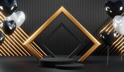 3D rendering of blank product background for cream cosmetics Modern black podium background