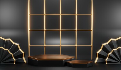 3D rendering of blank product background for cream cosmetics Modern black podium background