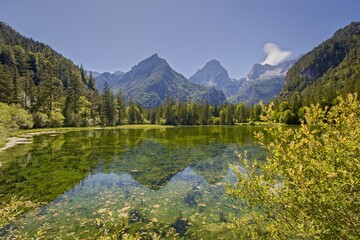 Naklejka na ściany i meble Schiederweiher lake with the weir in Hinterstoder, Austria