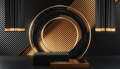 3D rendering of blank product background for cream cosmetics Modern black podium background
