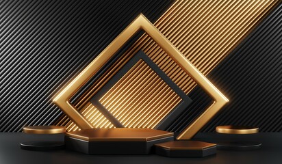 3D rendering of blank product background for cream cosmetics Modern black podium background