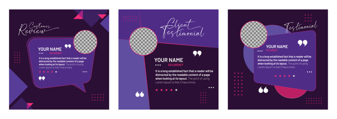 Client or customer testimonial social media post design. Customer service feedback review post