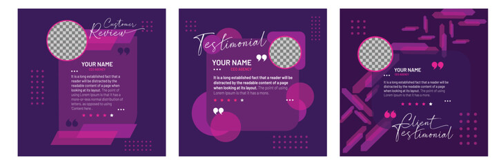 Client or customer testimonial social media post design. Customer service feedback review post