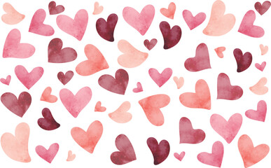 水彩風　ハートの背景　ピンク　赤