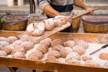 bread preparation. loaves of dough before baking 