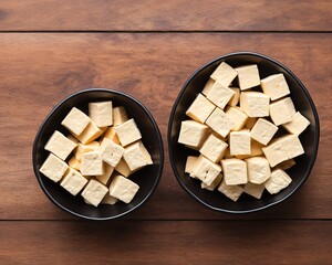 Fried tofu in bowl, Vegetarian food