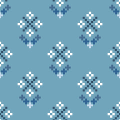 Cute blue geometric traditional ethnic pattern Ikat seamless pattern abstract design for fabric print cloth dress carpet curtains and sarong Aztec African Indian Indonesian 