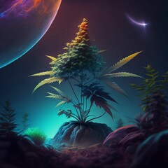 Space Alien Exotic Cannabis Plant trippy vibes created with Generative AI technology