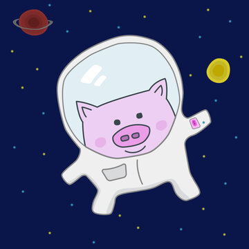 Pig in a spacesuit in space