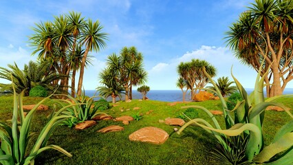 Fototapeta na wymiar Tropical island with palm trees and beach