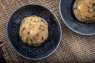 close up view of dry fruit ladoo without any added sugar, naturally vegan packed with nutrients,...