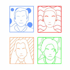 The diverse group of people, man and woman in colorful frame. Society or population, social diversity. Flat cartoon vector illustration. isolated on white background