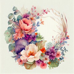 Watercolor floral composition with roses and eucalyptus