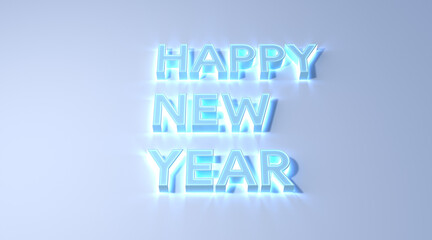 happy new year text blue color on white background 3d illustration rendering . happy new year concept