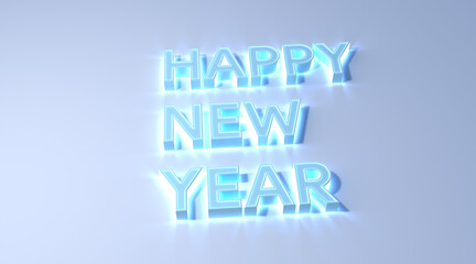 happy new year text blue color on white background 3d illustration rendering . happy new year concept
