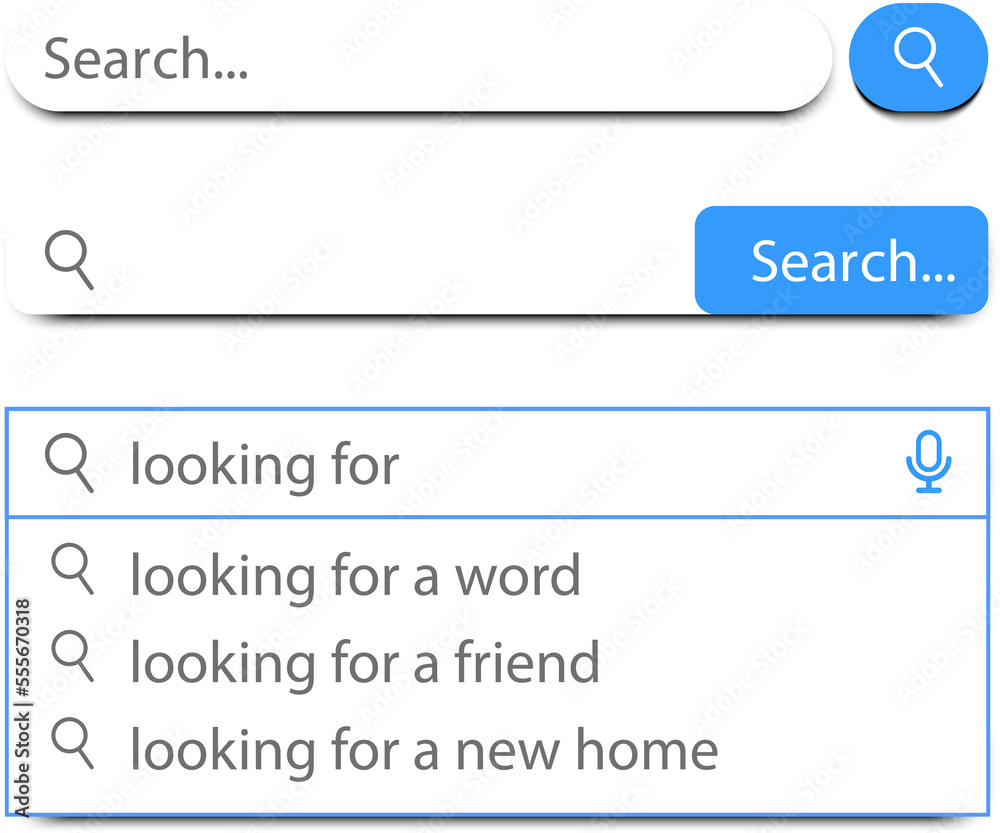 Poster Search bar vector element with diferent design, set of ten search boxes ui template on gray background