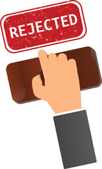 Hand holding rubber stamp. Notary stamping rejected word on a paper