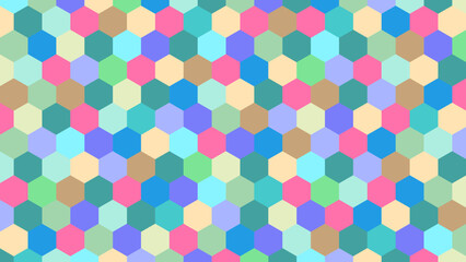 The multi-colored hexagons on the background. The vibrant colors.