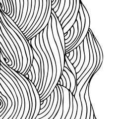 Simple minimalist wave pattern. Hand drawn graphic line art. Modern abstract  landscape. Monochrome black and white curly doodles