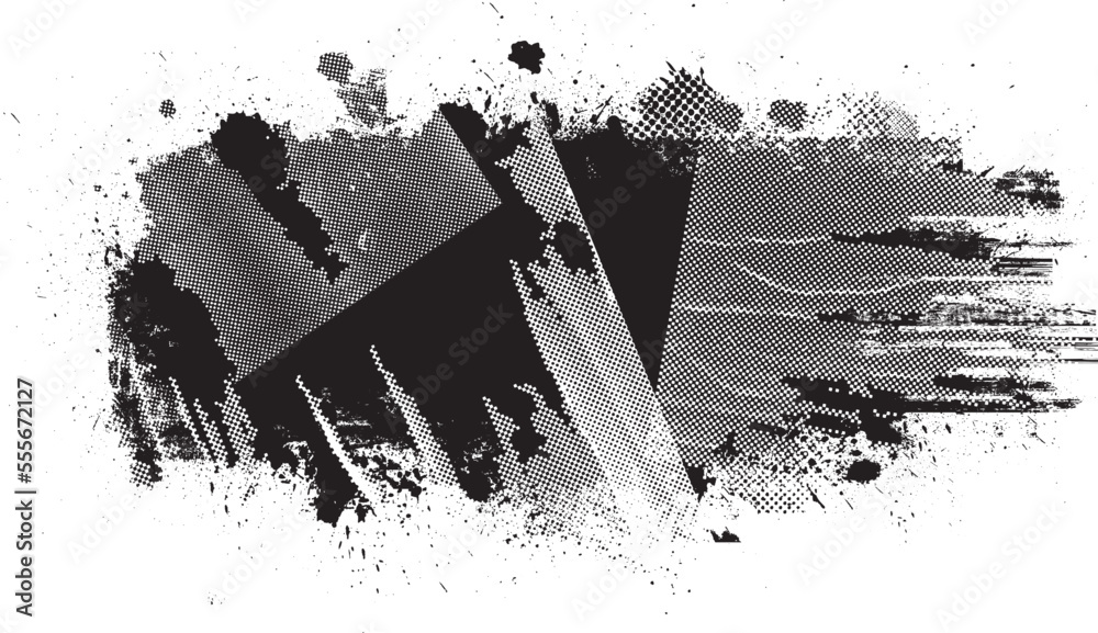 Fototapete Glitch distorted grunge layer  . Noise destroyed texture . Trendy defect error shapes . Overlay grunge texture . Distressed effect .Vector shapes with a halftone dots screen print texture.