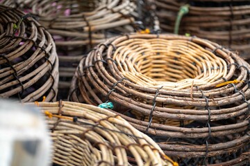 crayfish pot and lobster pots on the back of a fishing boat