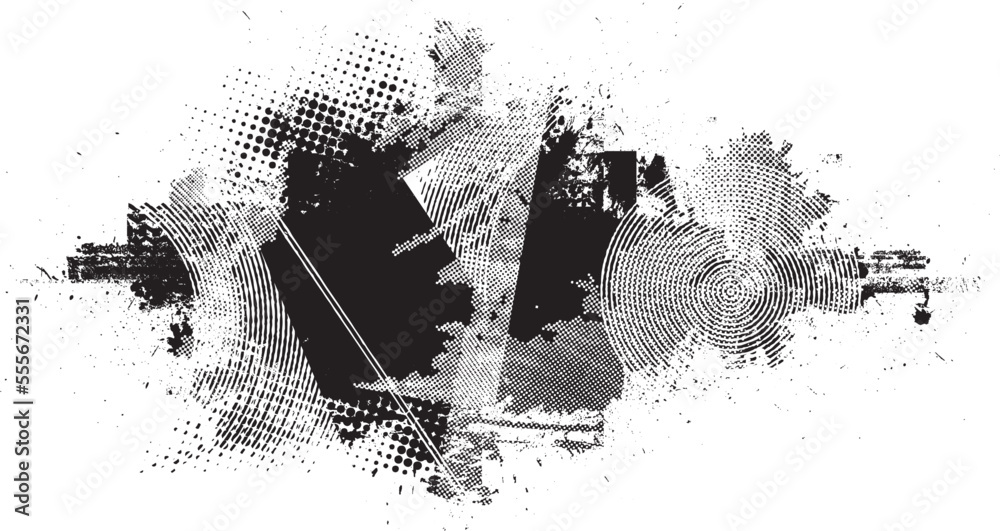 Fototapete Glitch distorted grunge layer  . Noise destroyed texture . Trendy defect error shapes . Overlay grunge texture . Distressed effect .Vector shapes with a halftone dots screen print texture.
