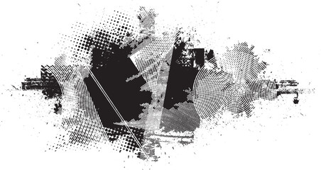 Glitch distorted grunge layer  . Noise destroyed texture . Trendy defect error shapes . Overlay grunge texture . Distressed effect .Vector shapes with a halftone dots screen print texture. - obrazy, fototapety, plakaty