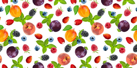 Fruits and berry vector seamless pattern
