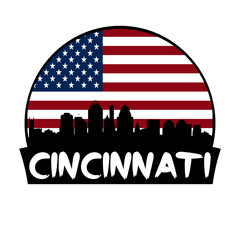 Cincinnati Ohio USA Flag Skyline Silhouette Retro Vintage Sunset Cincinnati Lover Travel Souvenir Sticker Vector Illustration SVG EPS