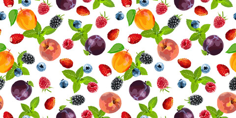 Fototapeta na wymiar Fruits and berry seamless pattern