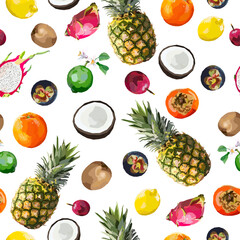Exotic fruits seamless pattern on white back