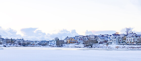 Fototapeta na wymiar Cold and beautiful winter weather in Brønnøysund, Helgeland, Norway, Europe