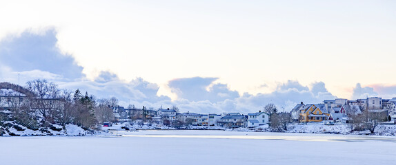 Cold and beautiful winter weather in Br&oslash;nn&oslash;ysund, Helgeland, Norway, Europe