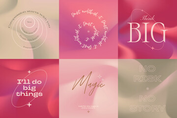 Social media gradient aesthetic quotes template collection with viva magenta background	
