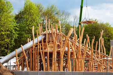 Playground from Robinia. Construction Modern Wood Children Playhouse from Hard Robust Durable...