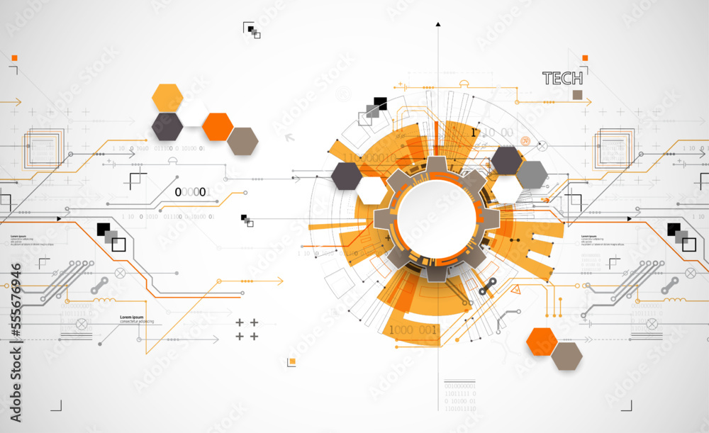 Poster Abstract technology concept. Circuit board, high computer color background. Vector illustration with space for content, web - template, business tech presentation.