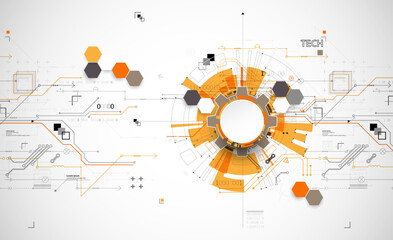 Obraz premium Abstract technology concept. Circuit board, high computer color background. Vector illustration with space for content, web - template, business tech presentation.